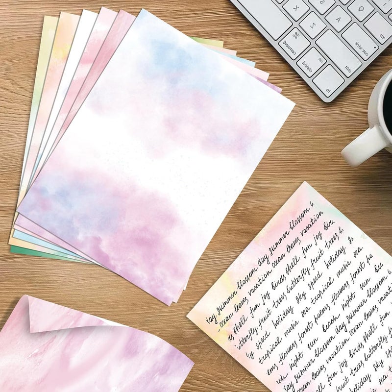 fuceury 60 Sheets Watercolored Stationery Paper, 8.5 x 11 inch Double-Sided Pastel Paper for Writing Letters and Invitations(Style 02) - Image 3
